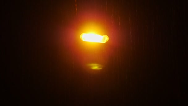 Яркий желтый свет прожектора во время дождя . — стоковое видео