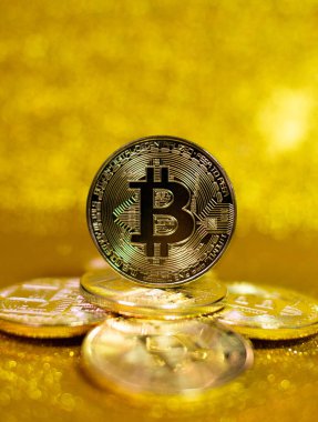 Bitcoin. Kripto para birimi altın Bitcoin, Btc, Bit sikke. Makro çekim Bitcoin sikke.