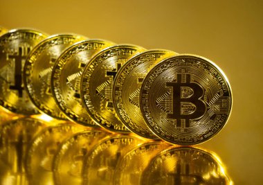 Bitcoin. Kripto para birimi altın Bitcoin, Btc, Bit sikke. Makro çekim Bitcoin sikke.