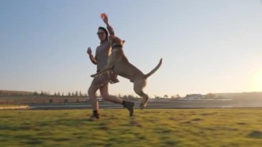 Çok güzel genç kadın Doğa Göl yakınındaki'onun sevimli köpek ile oyun çalışması.