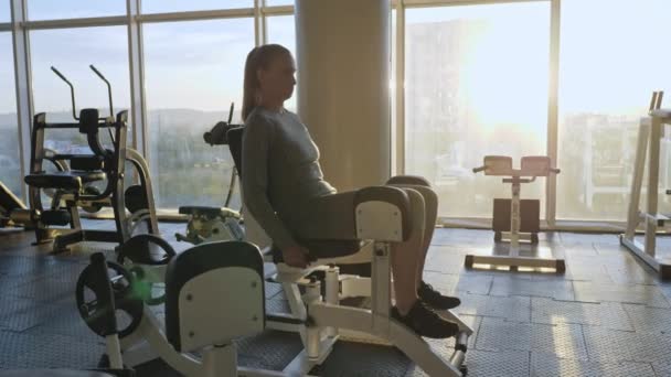 Kvinna i medelåldern arbetande ute i gym. — Stockvideo