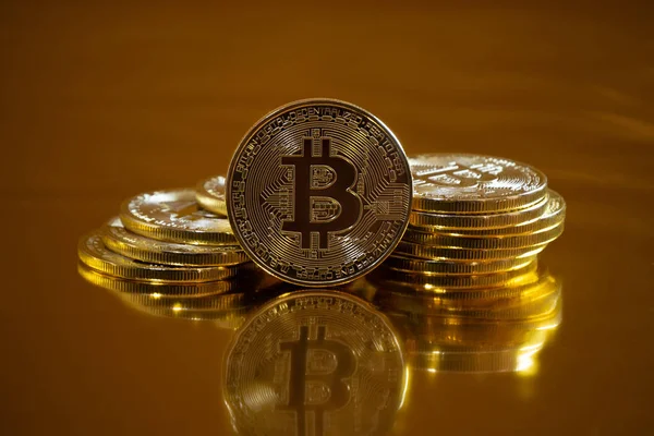 Bitcoin Kryptowährung Gold Bitcoin Bitcoin Bitcoin Makroaufnahme Von Bitcoin Coins — Stockfoto