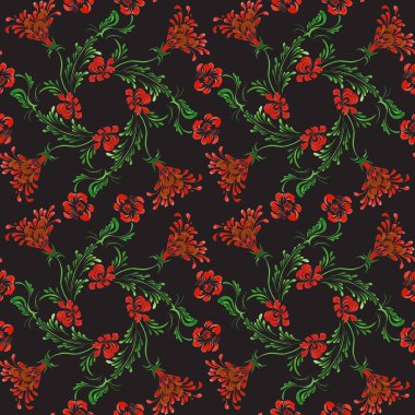 Siyah arka planda elde boyanmış haşhaş çiçeklerinin dikdörtgen desenli taşıyıcısı.