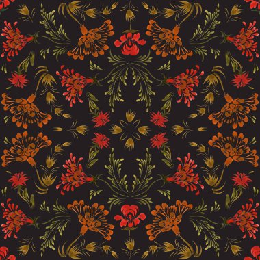 Siyah arka planda elle boyanmış kırmızı çiçeklerin dikdörtgen çiçekleri.