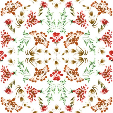 Beyaz arka planda el boyasıyla kırmızıya boyanmış çiçek desenli vektör.