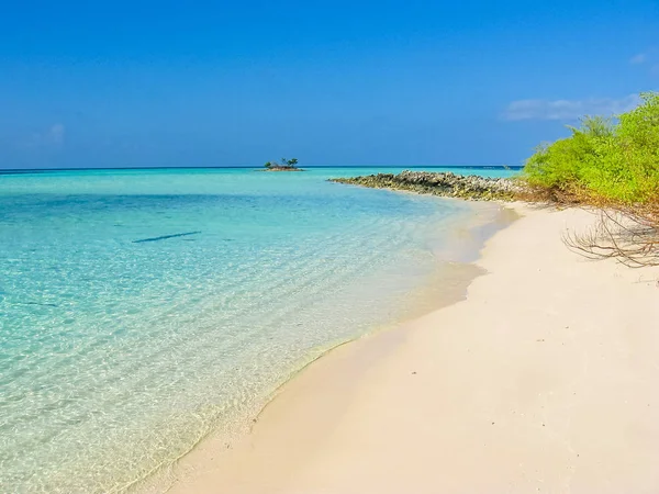 Maldivas Atolón Océano Índico Palmeras Playa Arena Blanca Agua Turquesa — Foto de Stock