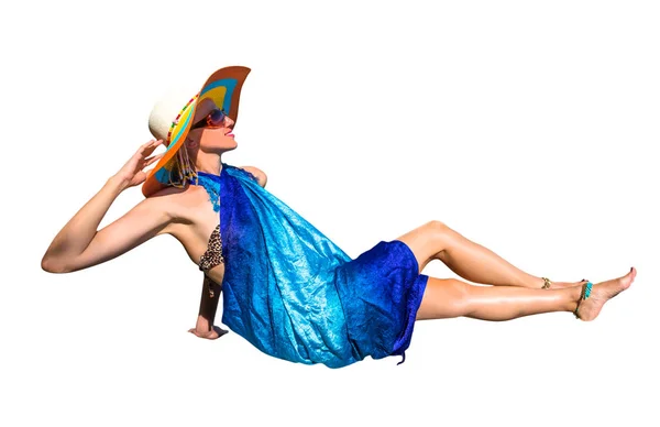 Mode vrouw zonnebaden — Stockfoto