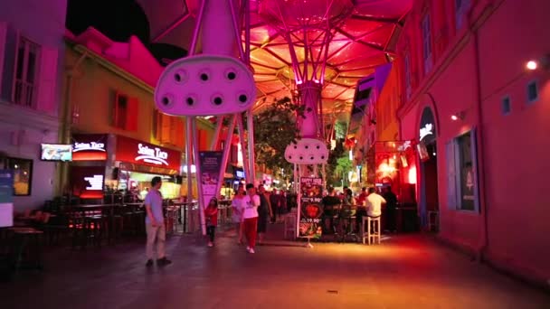 Singapore Mei 2018 Straatmening Van Clarke Quay Met Verlichting Clubs — Stockvideo