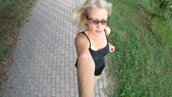 Selfie jogging fotocamera — Foto Stock