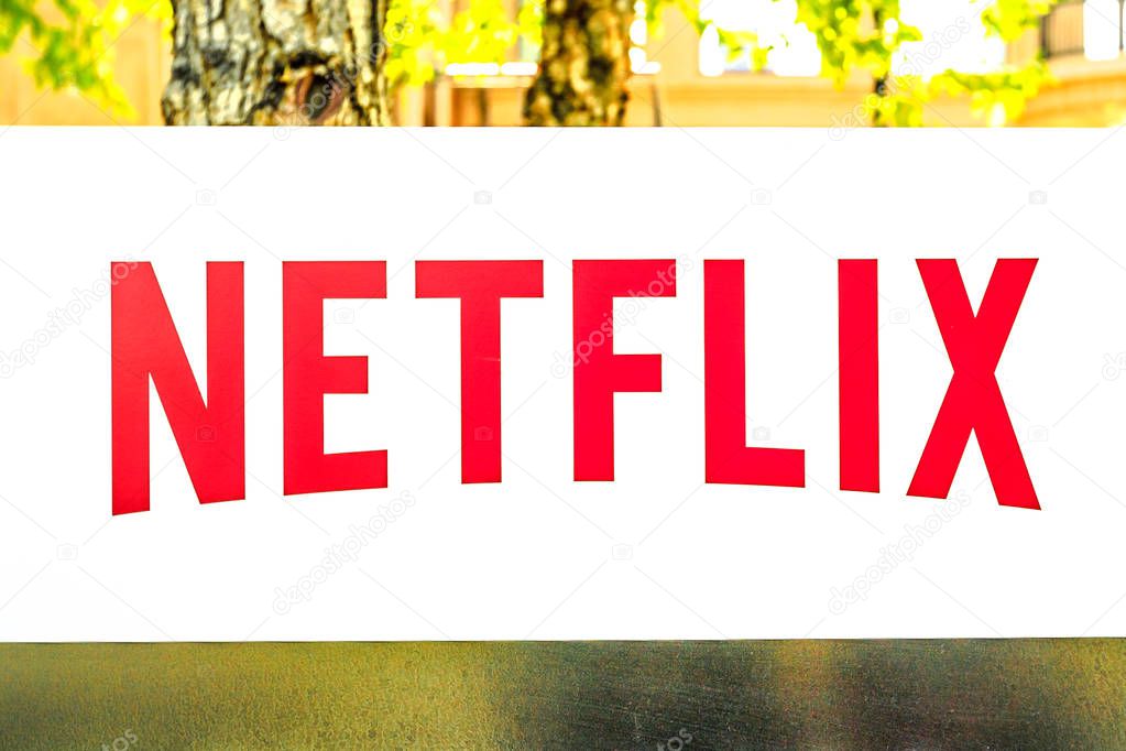 Los Gatos, California, United States - August 12, 2018: Netflix Logo isolated from the sign of headquarters building in Silicon Valley. Netflix entertainment service provider for movies and tv series