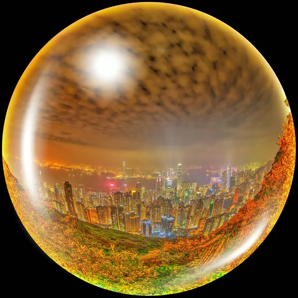 Hong Kong panorama esférico à noite — Fotografia de Stock