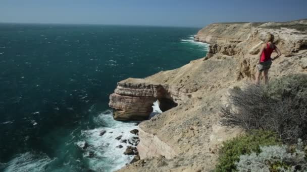 브리지에 국립공원 호주에서 아웃백에서 인도양 해안선의 절벽에 여름에는 — 비디오