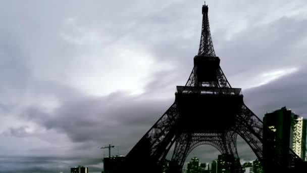 Paris sombre Tour Eiffel ciel à nuit — Video