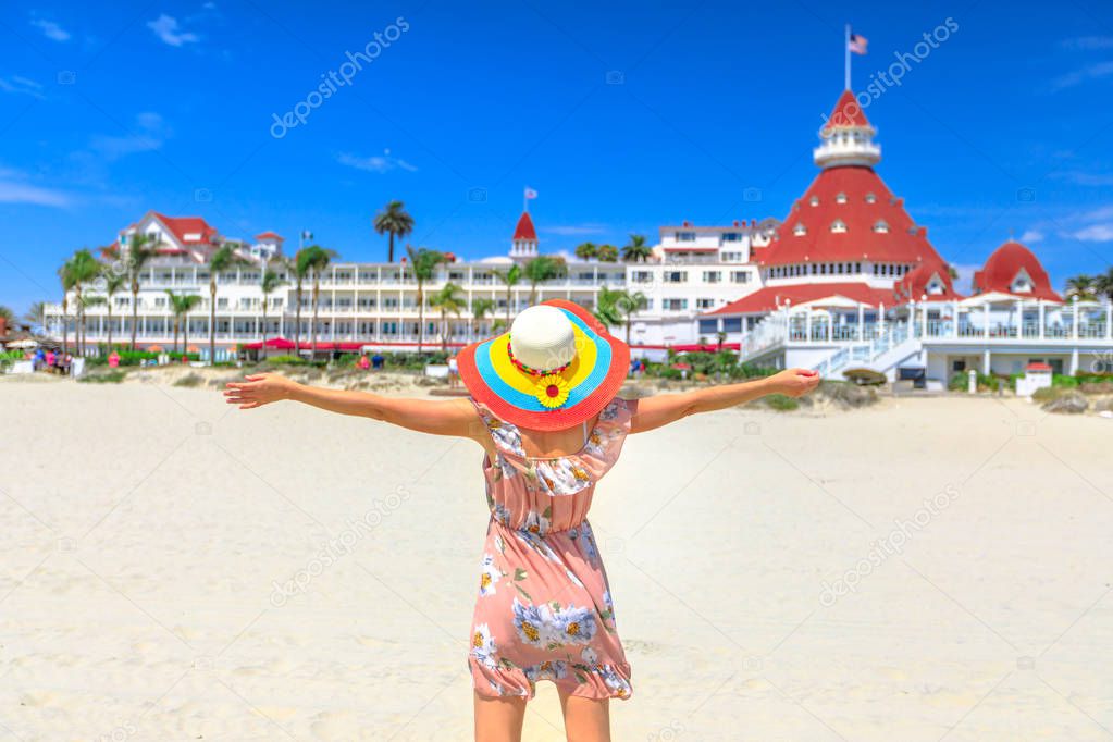 Tourist woman San Diego Beach
