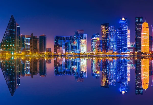 Doha skyline reflection night