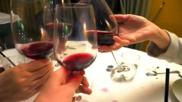 Familie Cheers met rode wijn — Stockvideo