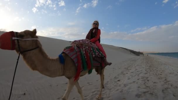 Женщина с верблюдом — стоковое видео