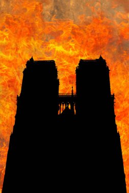 Yangın Notre Dame kilise silüeti