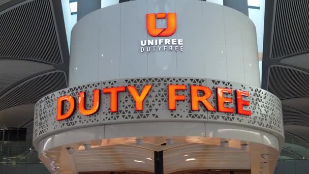 Istanbul Airport Duty Free sign SLOW MOTION — Stock Video