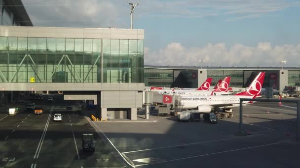 Турецькі авіалінії літаки уповільнюють рух — стокове відео