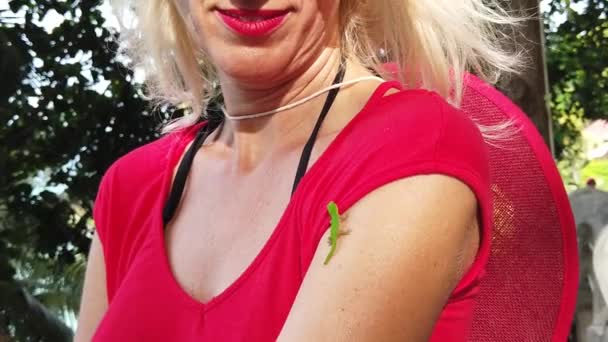 緑のGeckoの女性 — ストック動画