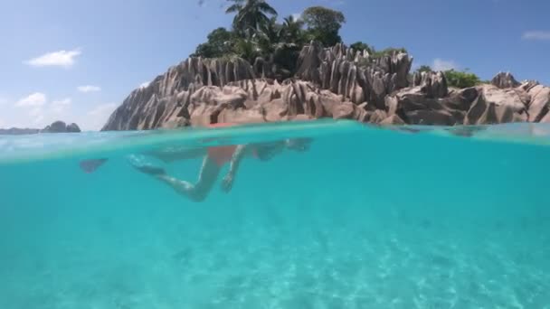 Snorkel Seychelles vista dividida — Vídeo de stock