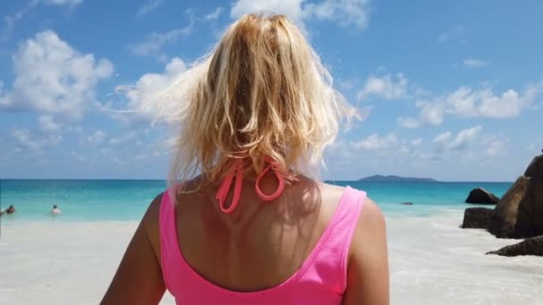 Anse Lazio strand och hav — Stockvideo