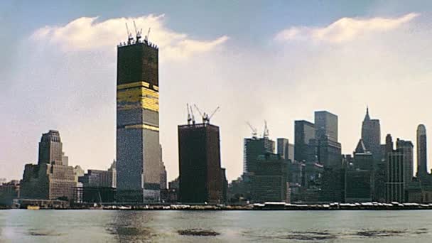 न्यूयॉर्क विंटेज ट्विन टावर्स स्काईलाइन — स्टॉक वीडियो