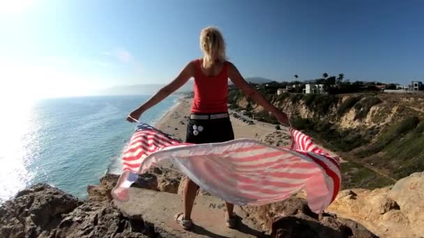 American flag Malibu — Stock Video