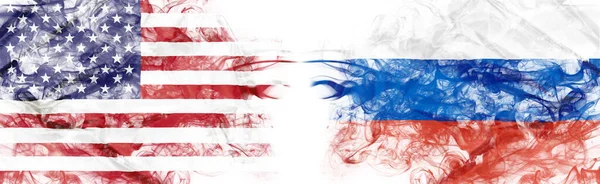 United States and Russia crisis with smoky flags — Stock Photo, Image