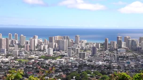 Paisaje urbano de Waikiki desde el mirador de Tántalo — Vídeos de Stock