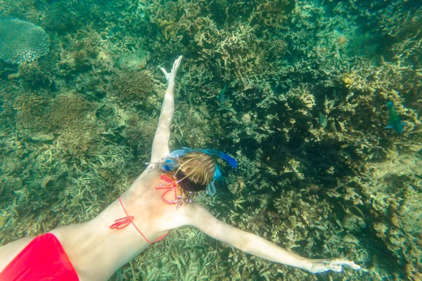 Frau im Bikini Apnoe Surin Islands — Stockfoto