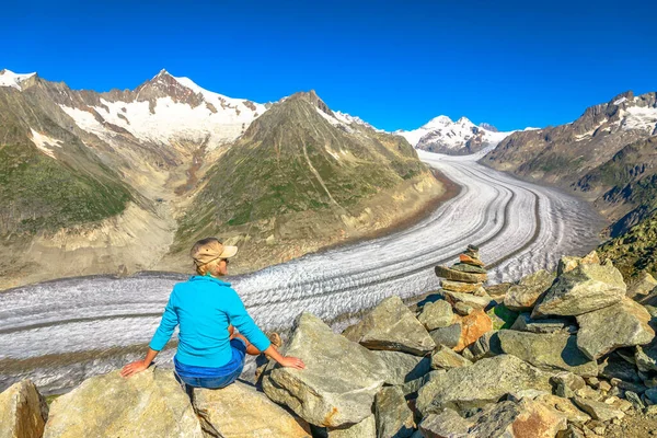 Switzerland Glacier Woman Hiking — Stock Photo, Image