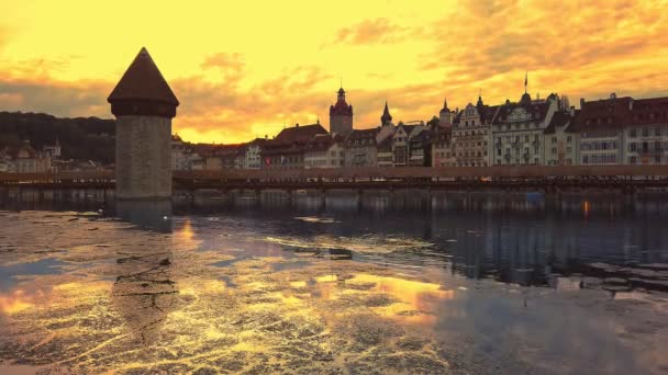 Coucher de soleil Lucerne paysage urbain — Video