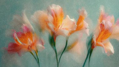 Yumuşak Bulanık Y2K Çiçek Vintage Geçmişi. Yumuşak odaklı renkli çiçekler ve yumuşak renkler sakin ve rüya gibi bir atmosfer yaratıyor.