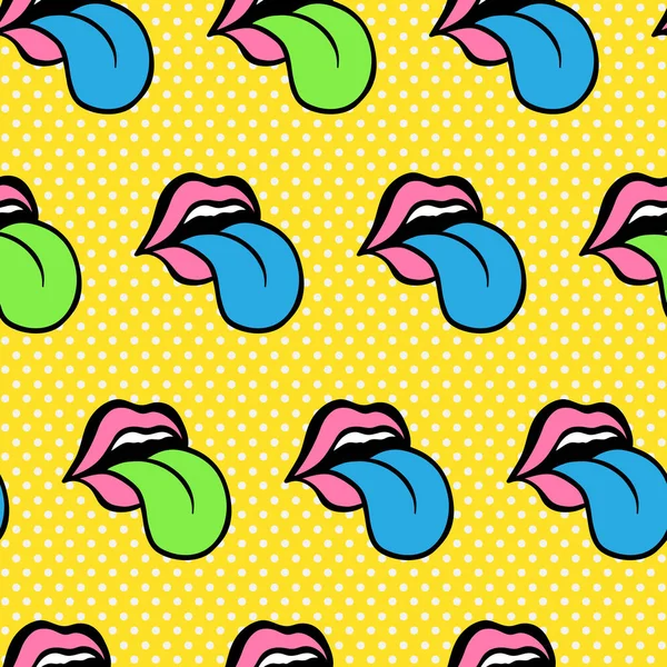 Comic Cute Youth Lips Seamless Pattern Teen Colorful Vector Stickers — Stock Vector