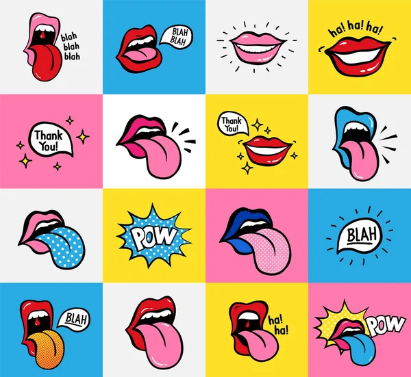 Popart Lippen Naadloze Patroon Vector Sexy Vrouw Lippen Uiting Van — Stockvector