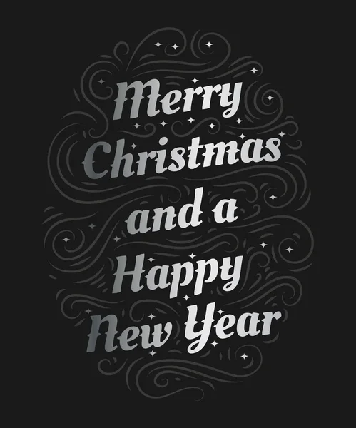Feliz Navidad y un Feliz Año Nuevo dibujado a mano letras — Vector de stock