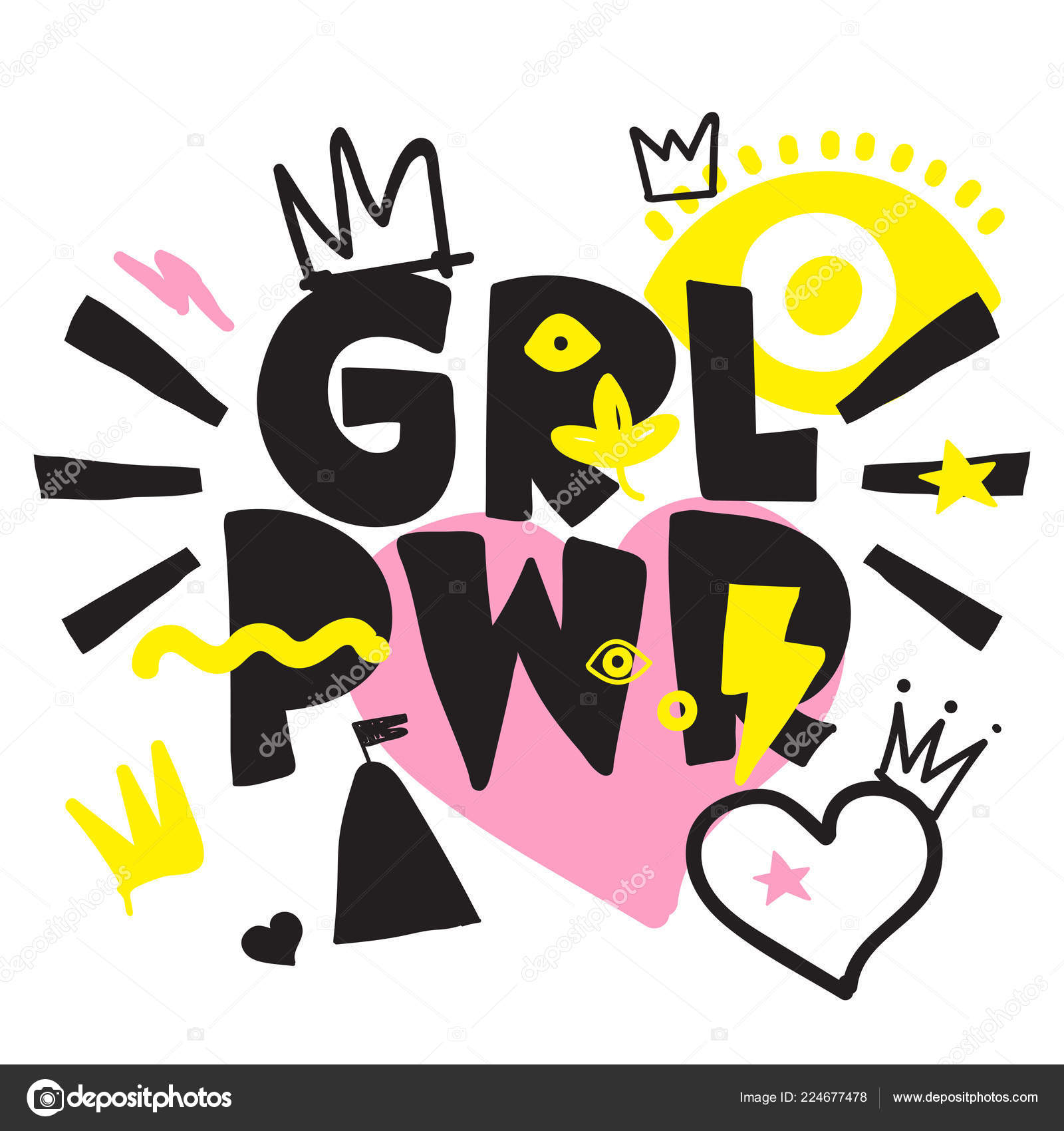 Grl Pwr Short Quote Girl Power Cute Hand Drawing Illustration Vector Image By C Softulka Vector Stock