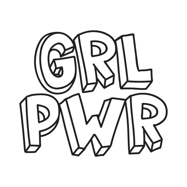 Grl Pwr kort citaat. Girl Power schattig hand tekenen van illustratie — Stockvector