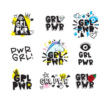 Tipografi renkli sloganı kız gücü metin, dekorasyon