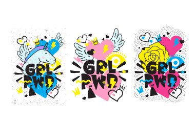 Tipografi renkli sloganı kız gücü metin, dekorasyon