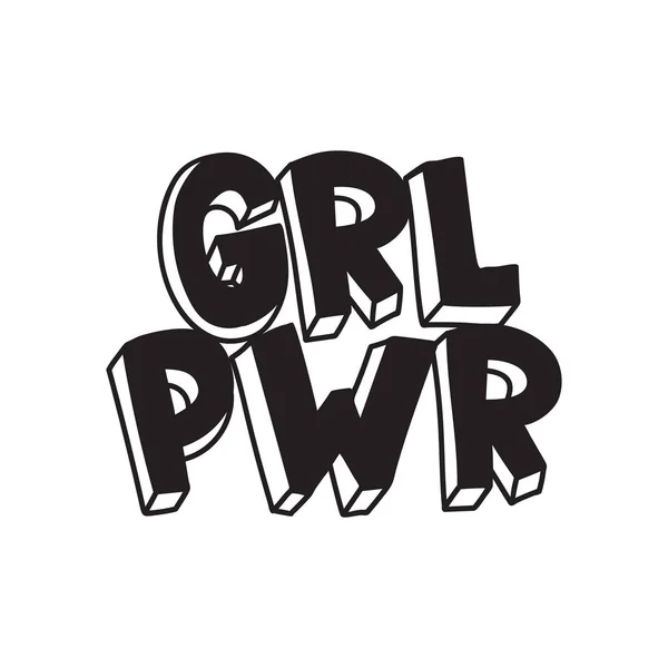 Grl Pwr kort citaat. Girl Power schattig hand tekenen van illustratie — Stockvector