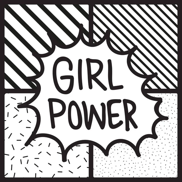 Grl Pwr kort citaat. Girl Power schattig hand tekenen van illustratie — Stockvector