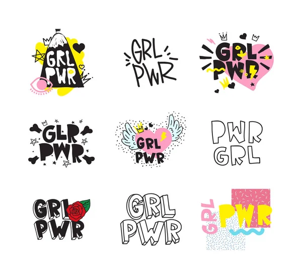 Typografie bunten Slogan Girl Power Text, Dekoration — Stockvektor