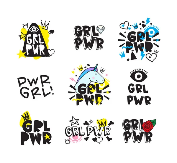 Typografie bunten Slogan Girl Power Text, Dekoration — Stockvektor