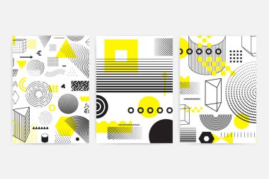 Parlak, kalın geometrik elemanlar içeren posterler