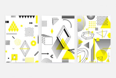 Parlak, kalın geometrik elemanlar içeren posterler