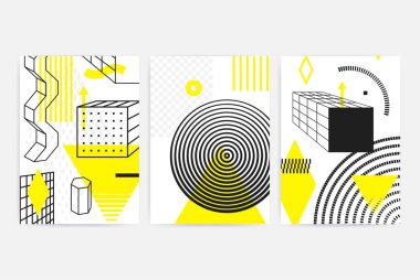 Parlak, kalın geometrik elemanlar içeren posterler