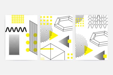 Parlak, kalın geometrik elemanlar içeren posterler